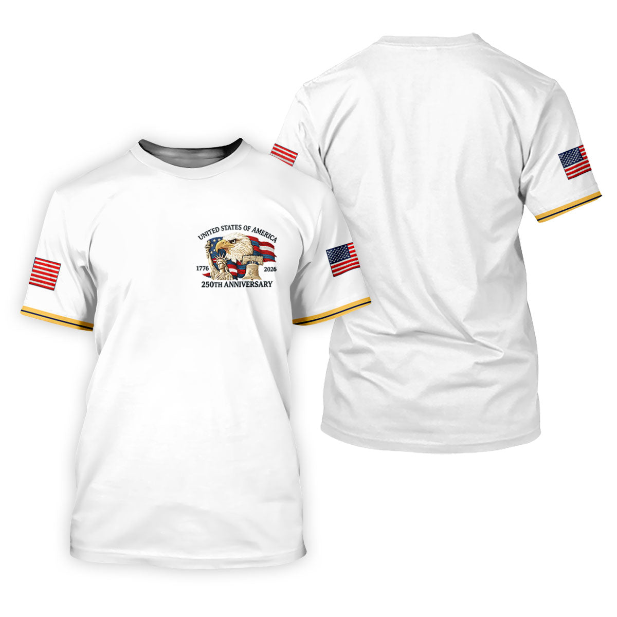 Bald Eagle American Flag 250 Years White Golf Shirt, Patriotic 4th Of July Golf Shirt For Women
