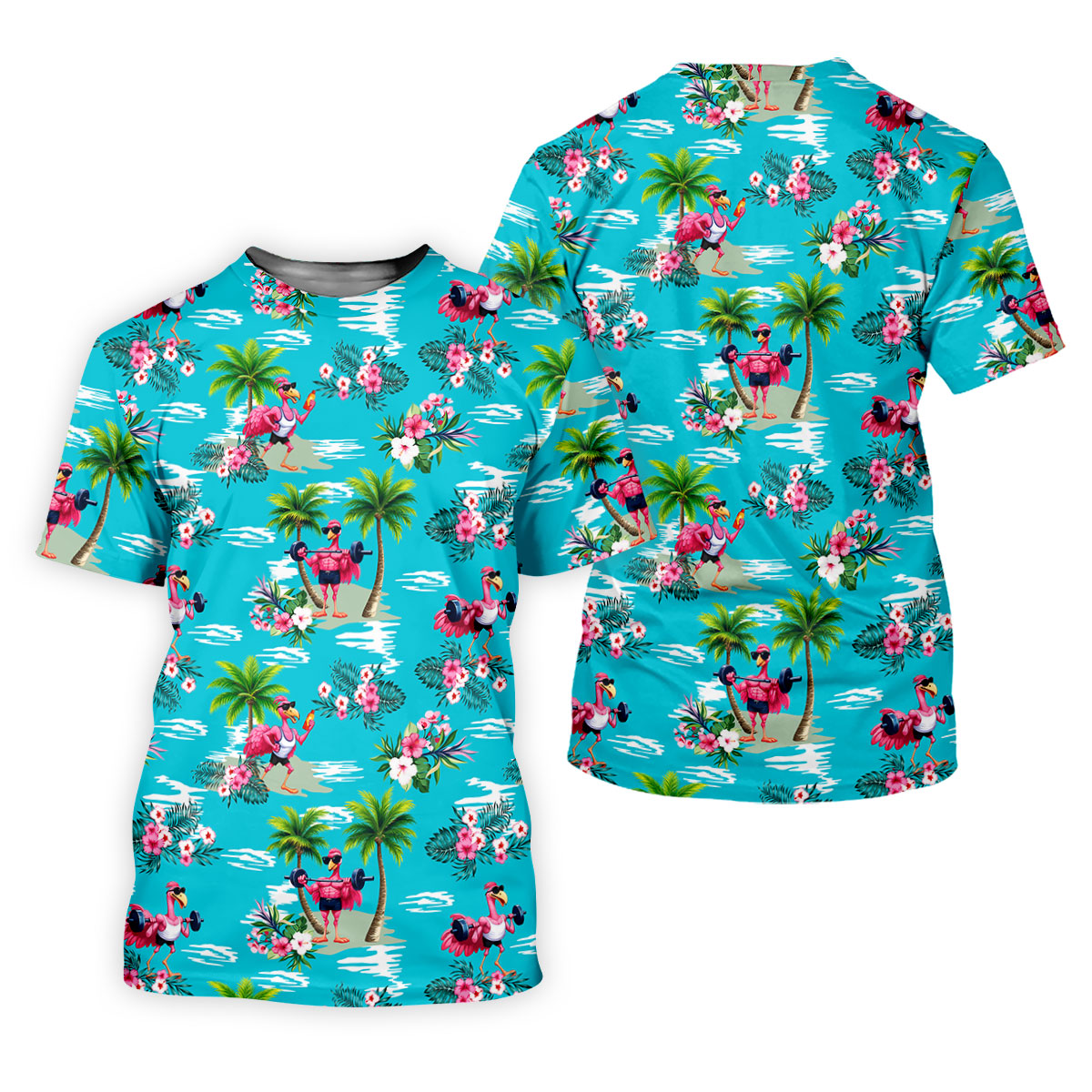 Funny Weightlifting Flamingo Tropical Hawaiian Golf Shirt, Golf Polo For Women, Printed Golf Shirt