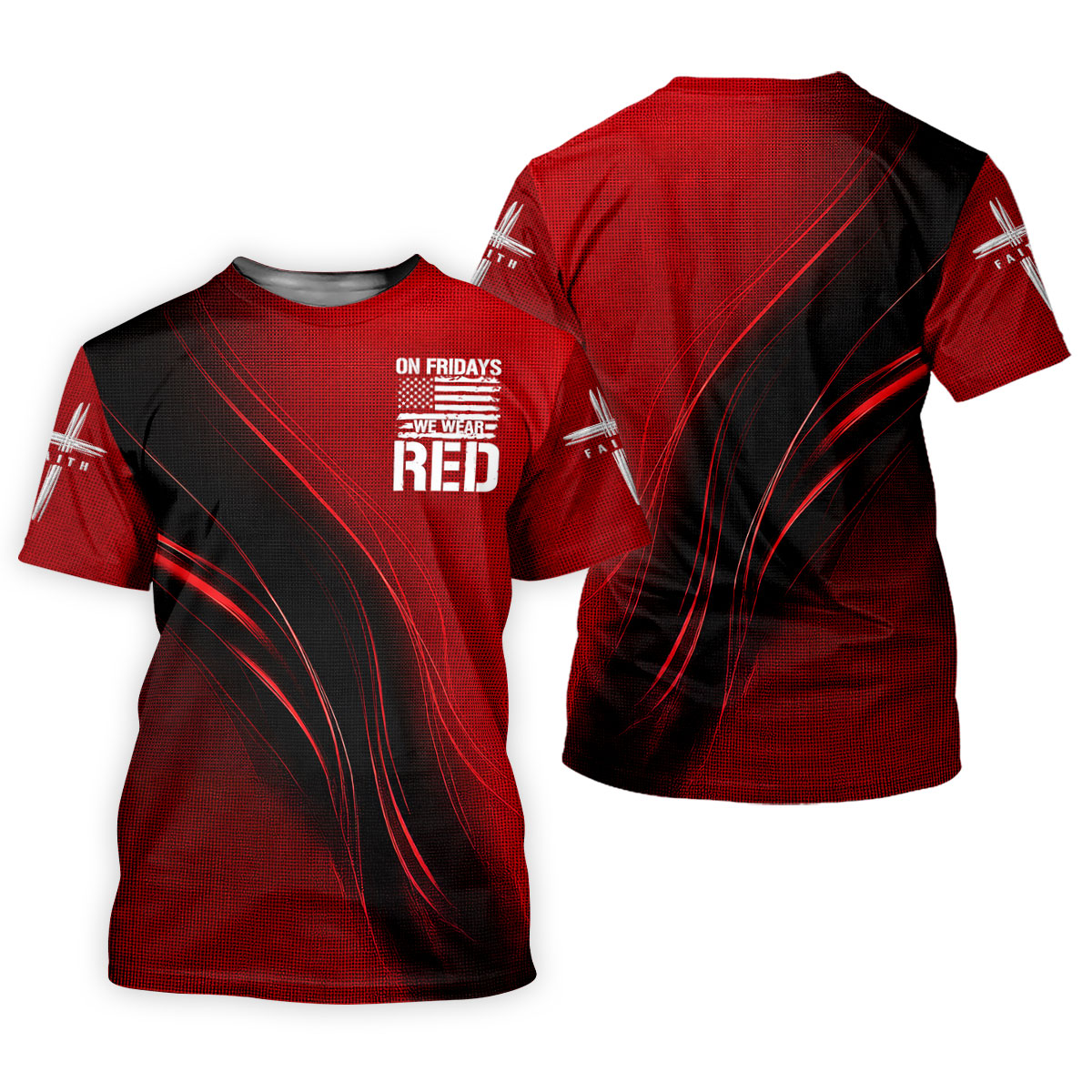 On Friday We Wear Red Faith Cross Red Black Gradient Patriotic Golf Shirt, 250 Years Golf Shirt For Women