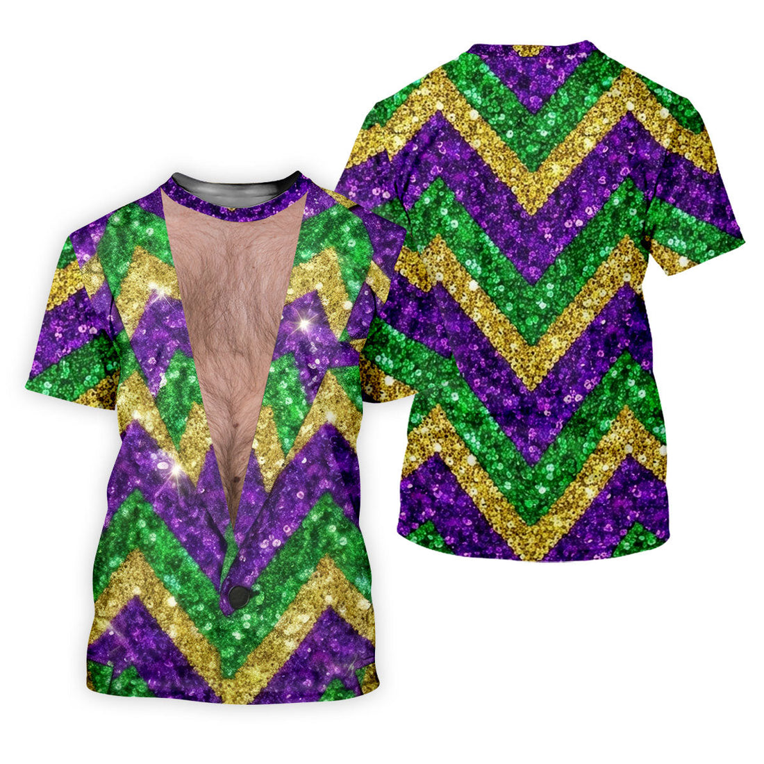 Mardi Gras Purple Green Gold Printed Sequin Zigzag Pattern Women's Golf Tops, Fun Women's Golf Shirts