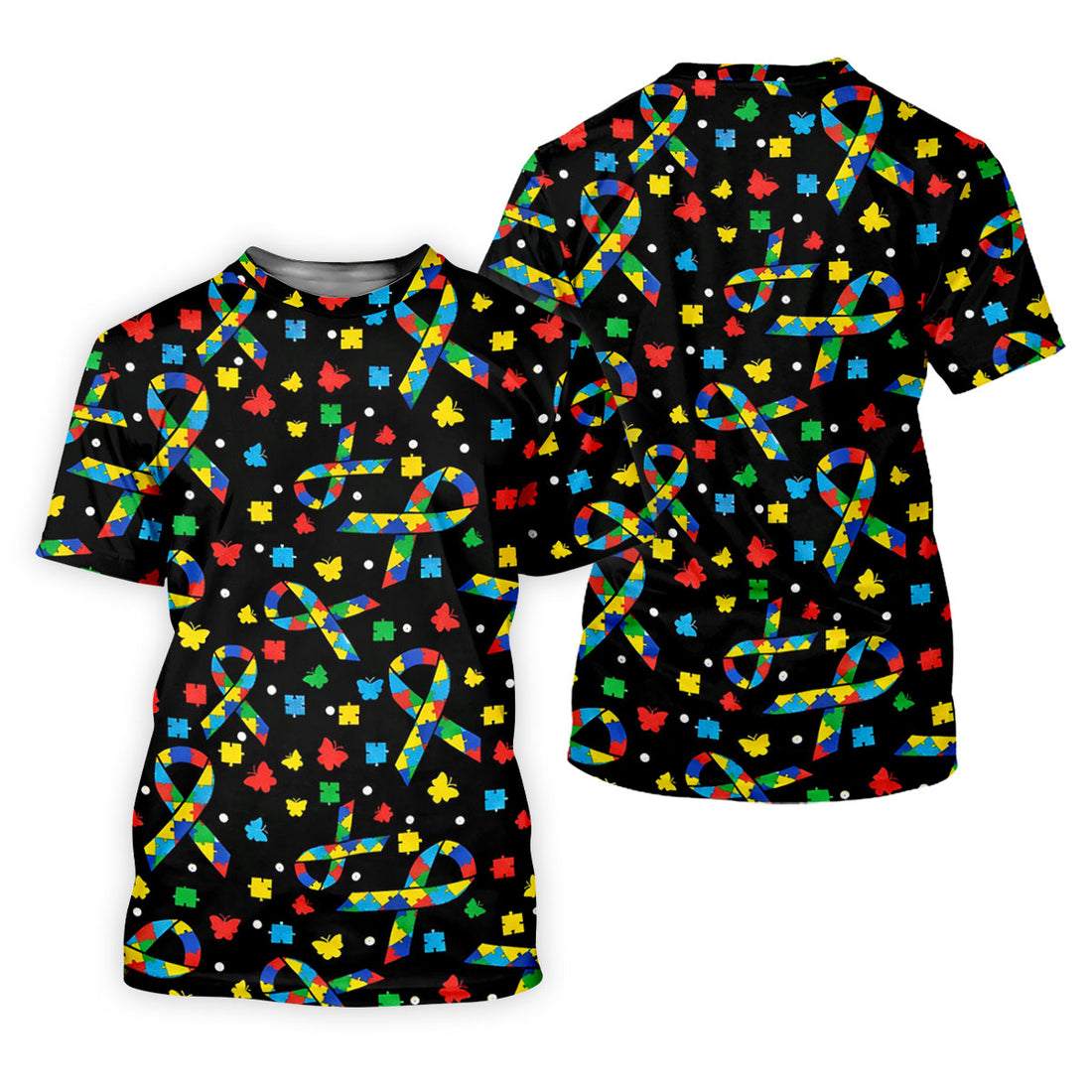 Autism Awareness Ribbon Colorful Butterflies Black Golf Shirt, Golf Shirt For Women, Ladies Golf Shirts