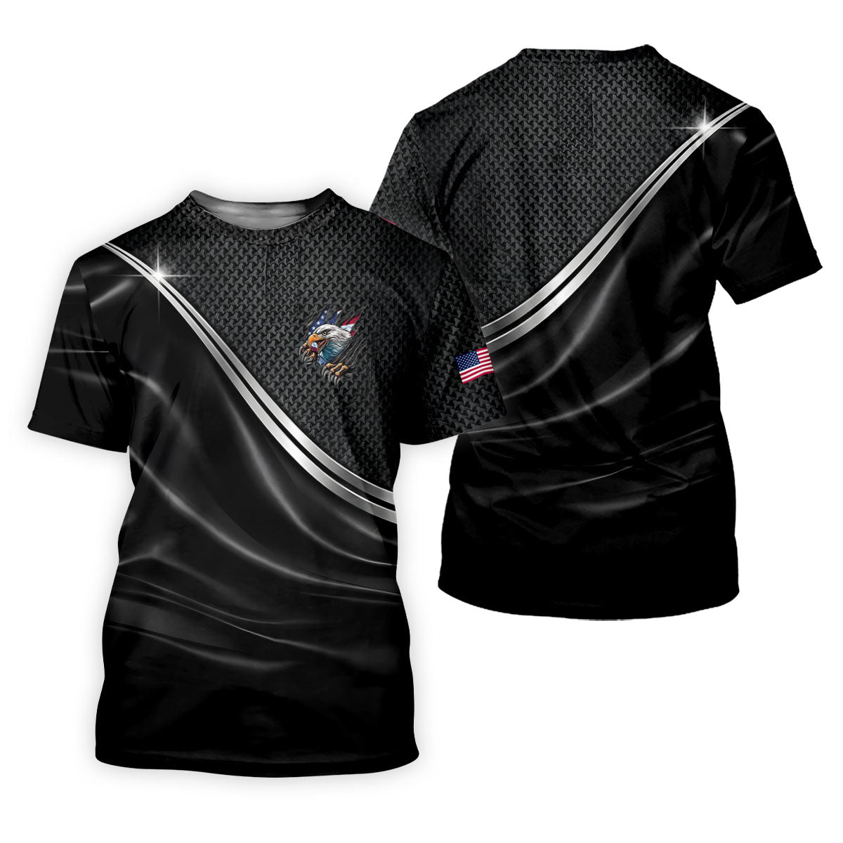 US Bald Eagle Flag Ripped Effect Patriotic Black Golf Shirt, 250 Years 4th Of July Golf Shirt For Women