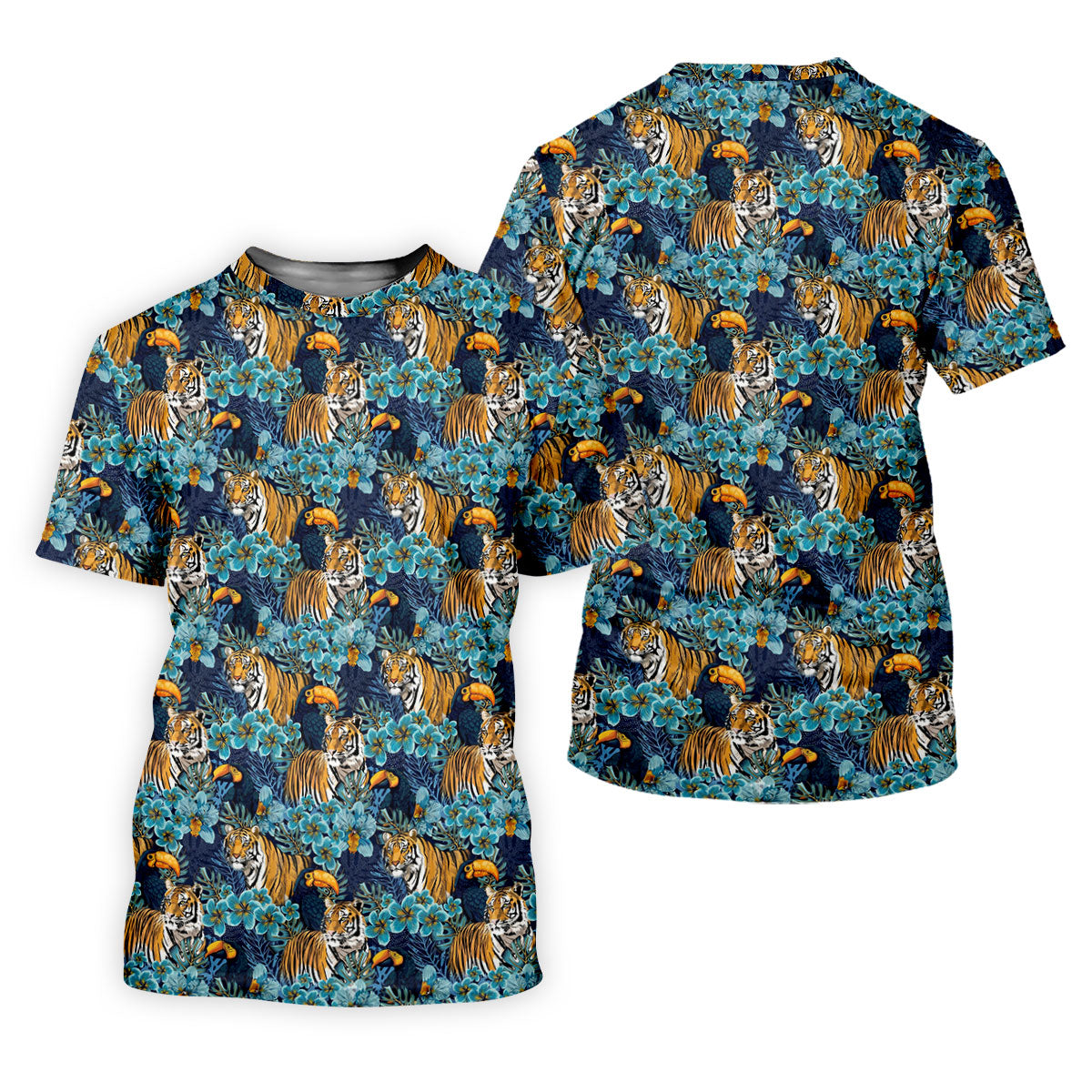 Tiger And Toucan Tropical Foliage Hawaiian Golf Shirt, Polo Shirts For Men, Golfing Apparel