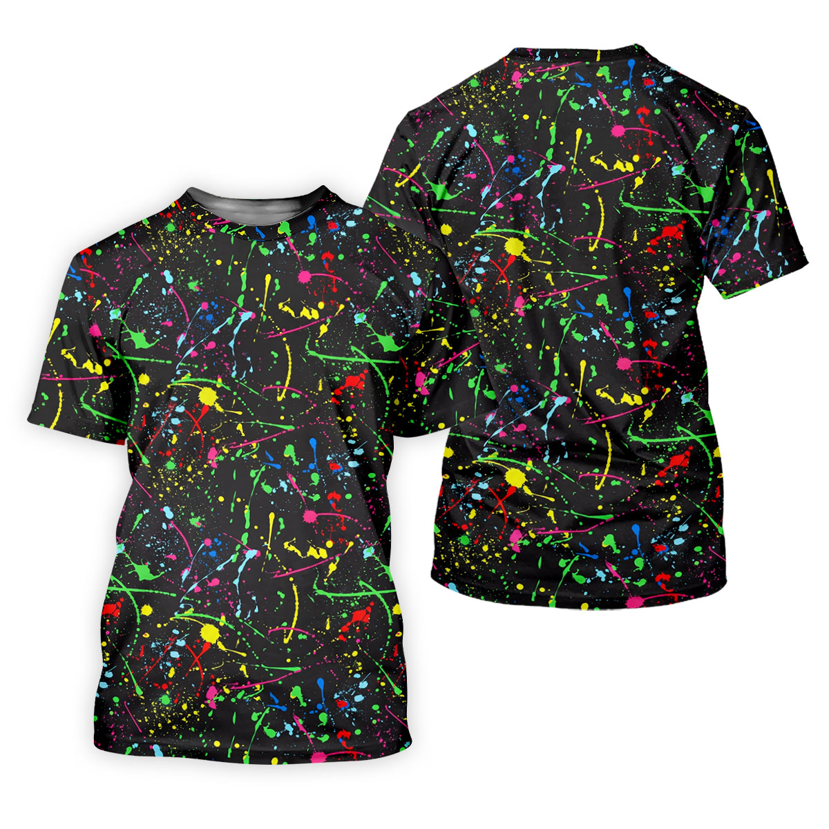 Neon Paint Splatter Pattern Hawaiian Golf Shirt, Golf Shirts For Men, Polo Shirts For Men