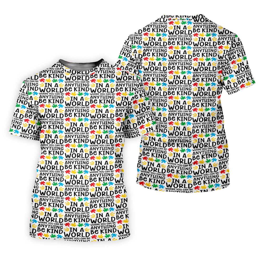 In A World Where You Can Be Anything Be Kind Autism Awareness Puzzle Pattern White Golf Shirt, Women's Golf Shirts