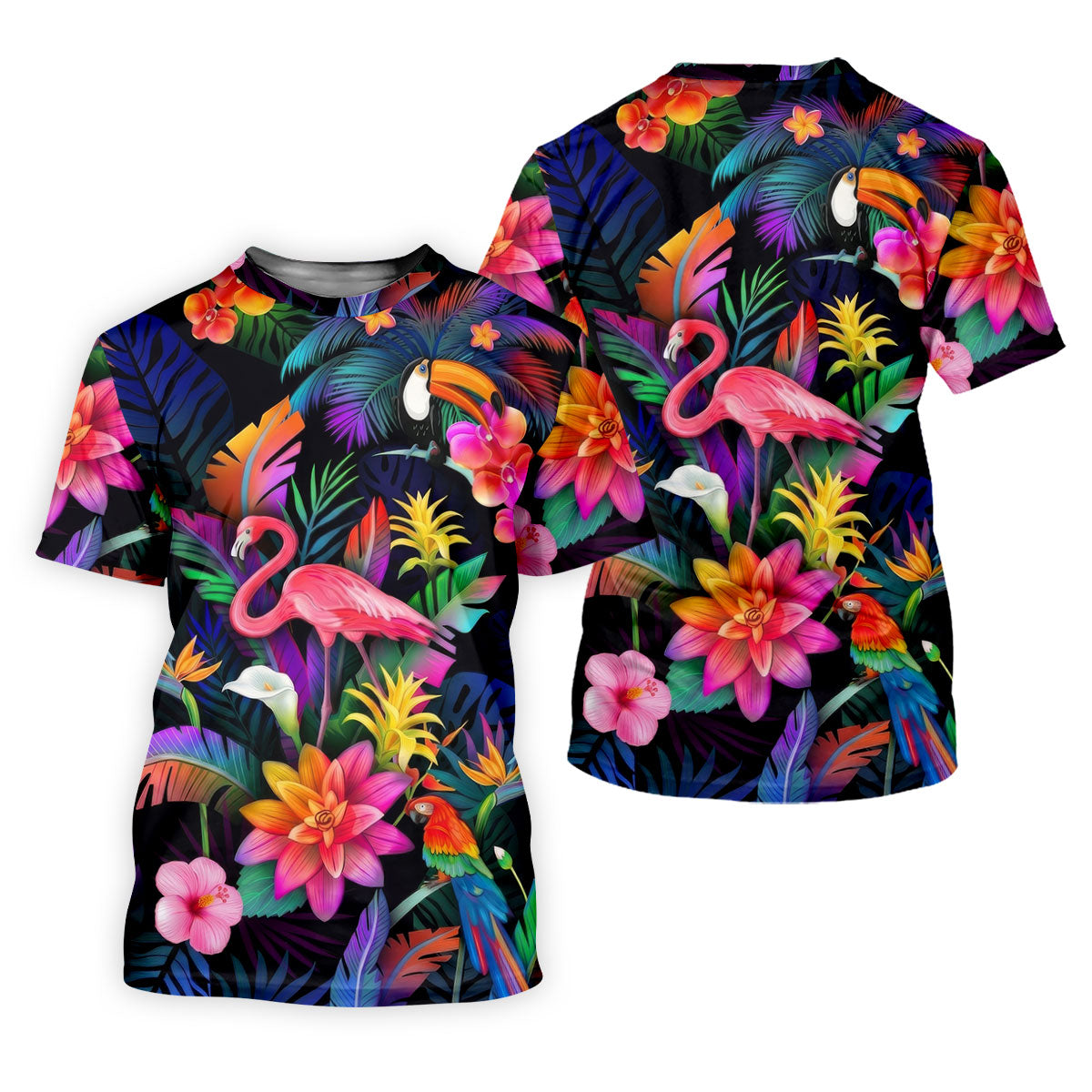 Colorful Tropical Birds And Flamingo Golf Shirt, Golf Polo For Women, Printed Golf Shirt
