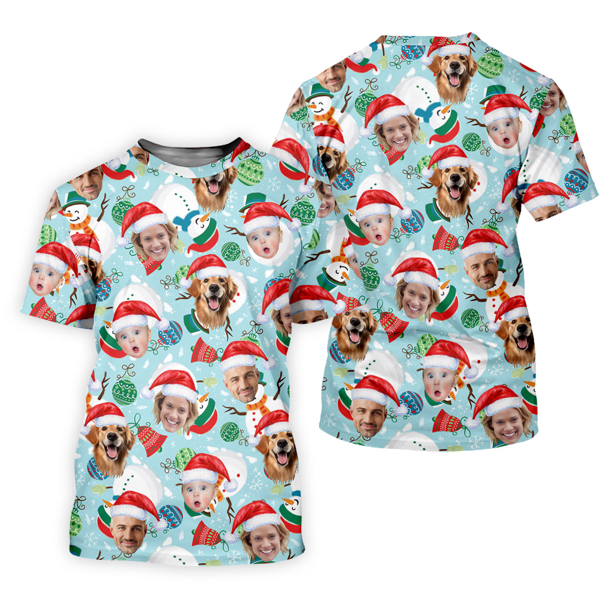 Custom Face Joyful Christmas Icy Blue Christmas Golf Shirt, Ladies Golf Tops, Golf Gifts For Women
