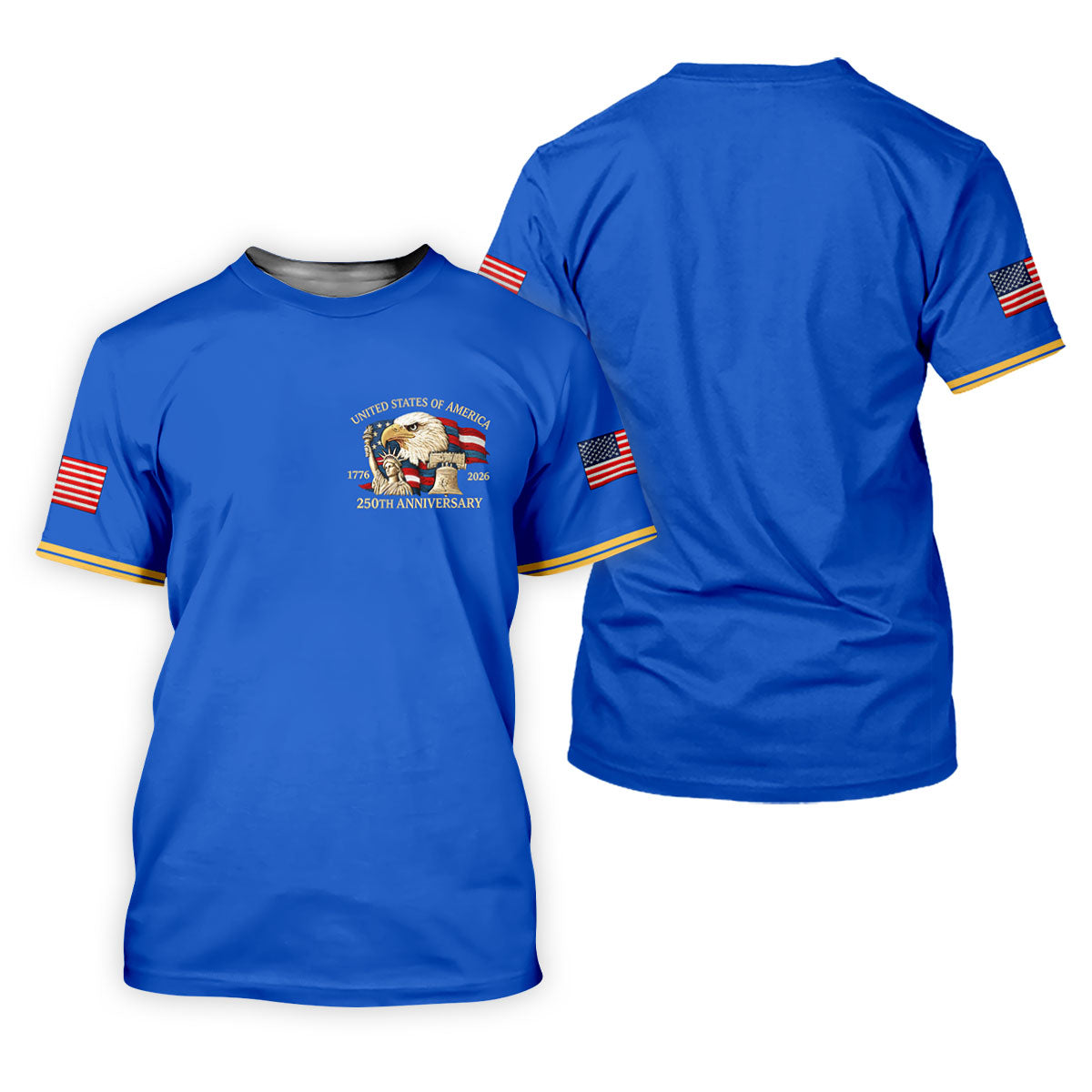 Bald Eagle American Flag 250 Years Blue Golf Shirt, Patriotic 4th Of July Golf Shirt For Women