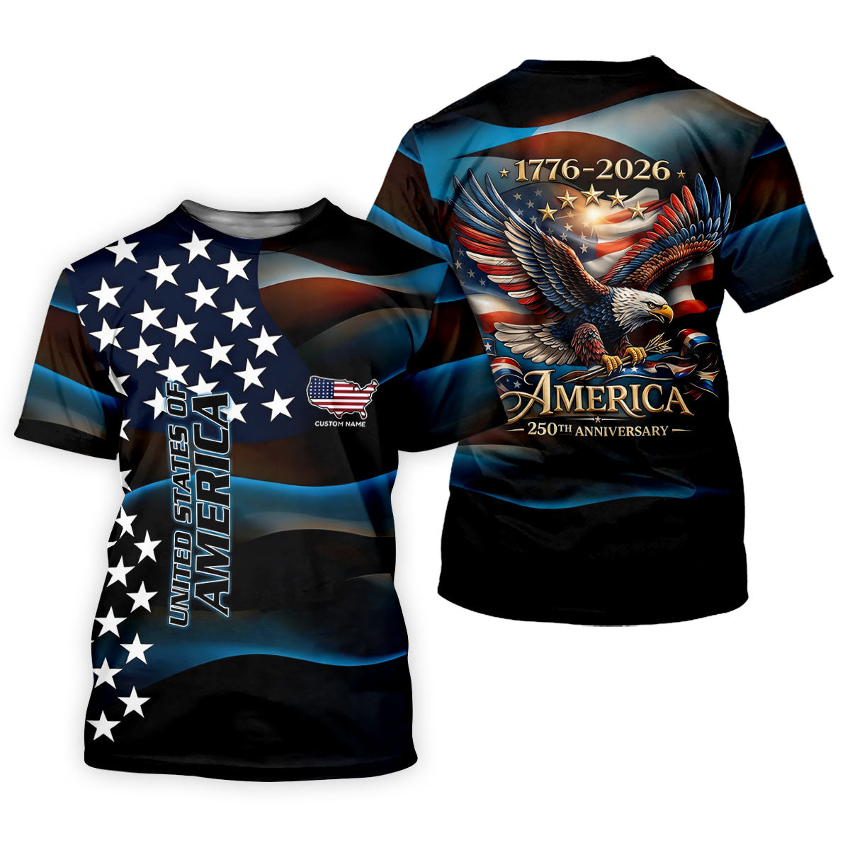 Red White Blue Bald Eagle Patriotic Golf Shirt, America 250th Anniversary Golf Shirts For Men