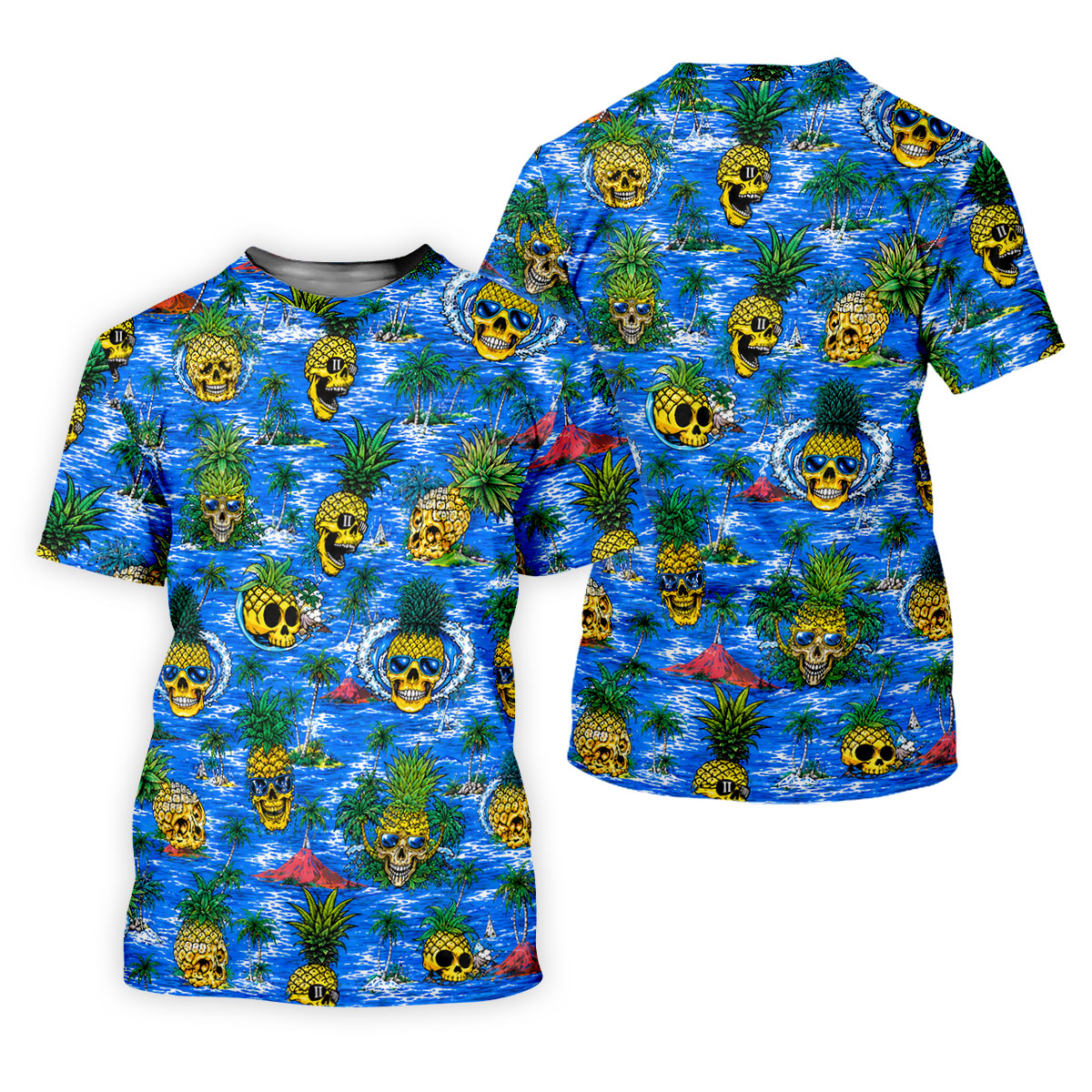 Pineapple Skull Golf Shirt, Tropical Island Volcano Pattern, Golf Shirt For Women