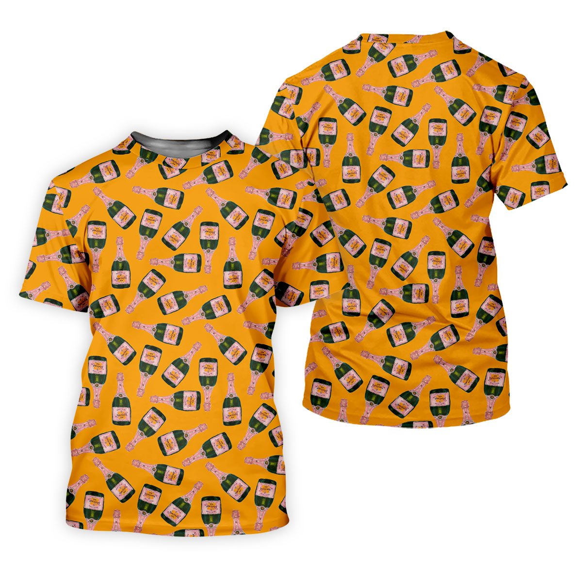 Rosé Champagne Seamless Pattern Yellow Golf Shirt, Polo Shirts For Men, Golf Shirts For Men