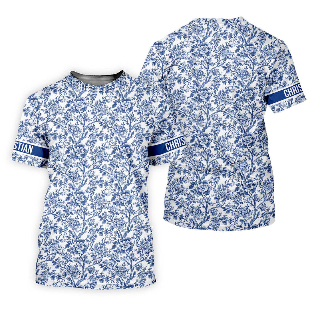 Toile De Jouy Blue Golf Shirt, Women's Golf Tops, Ladies Golf Shirts, Golf Gift For Ladies, Golf Shirt For Women