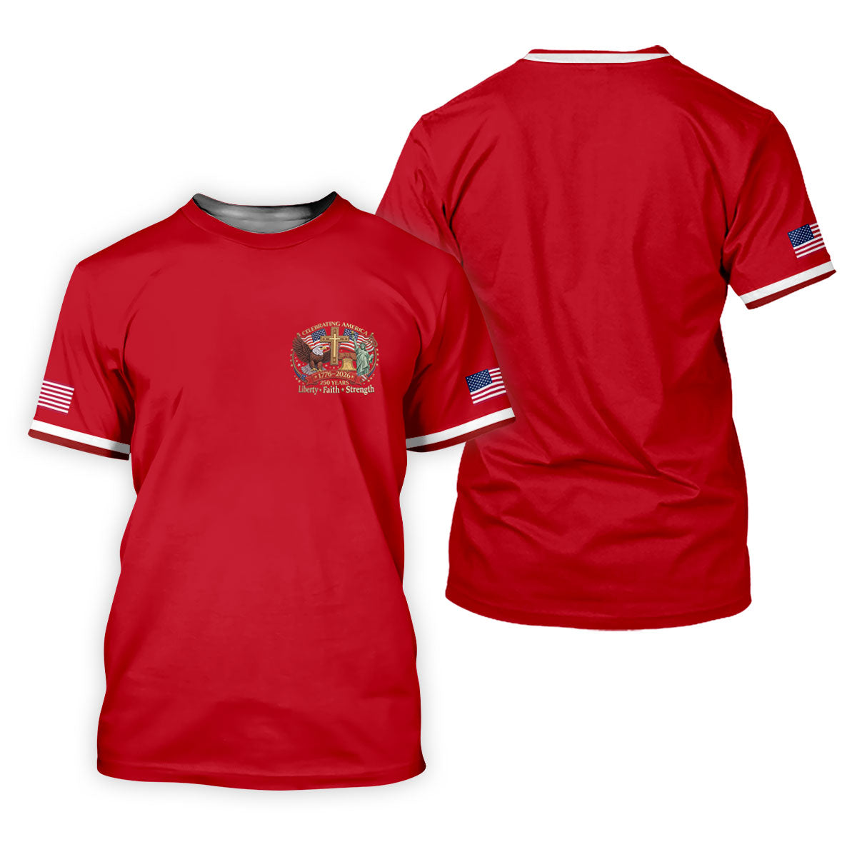 Liberty Faith Strength Faith Cross USA 250 Red Golf Shirt, 4th Of July Golf Shirt For Women