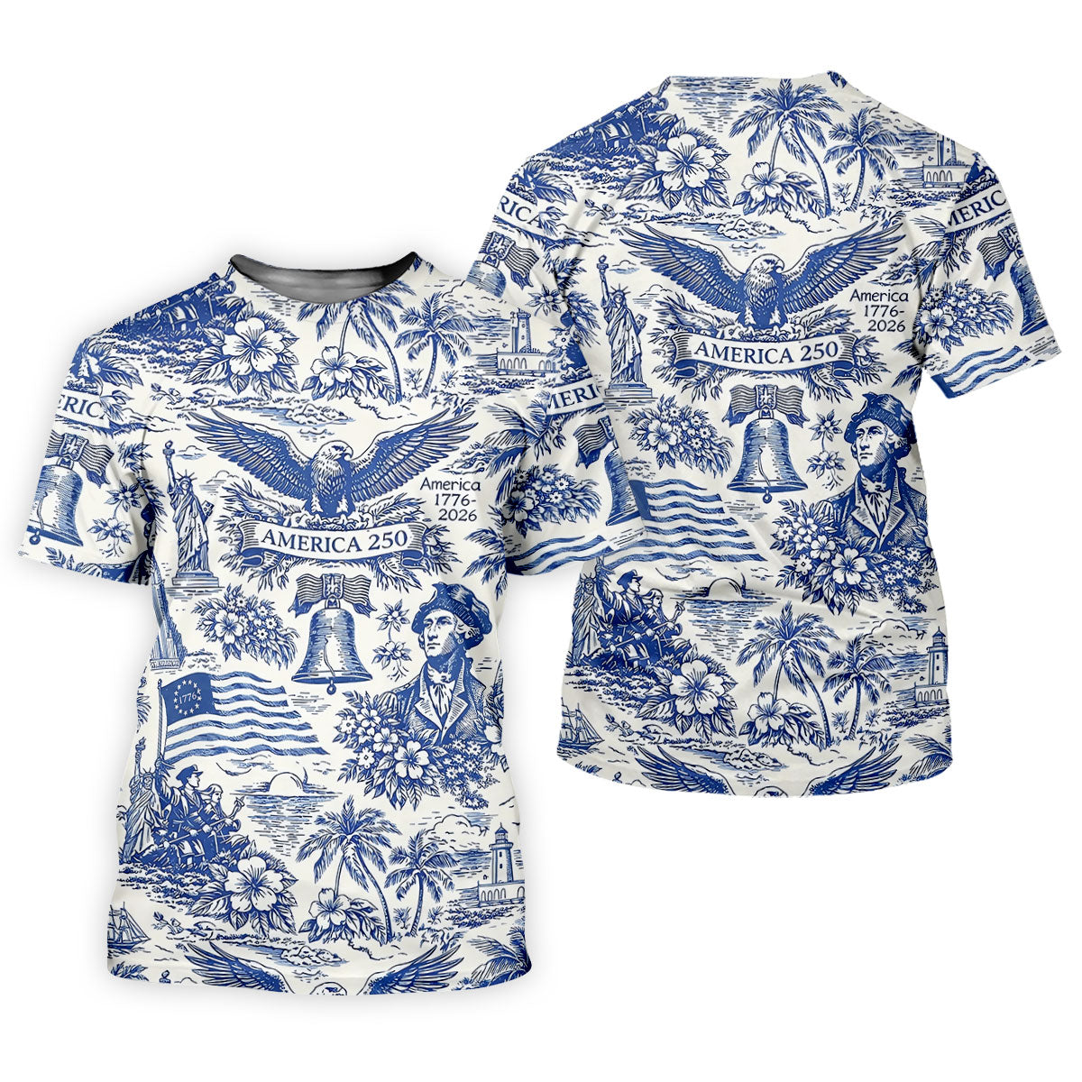 250th Anniversary Toile De Jouy American Symbols Vintage Golf Shirt, Patriotic 4th Of July Golf Shirt For Women