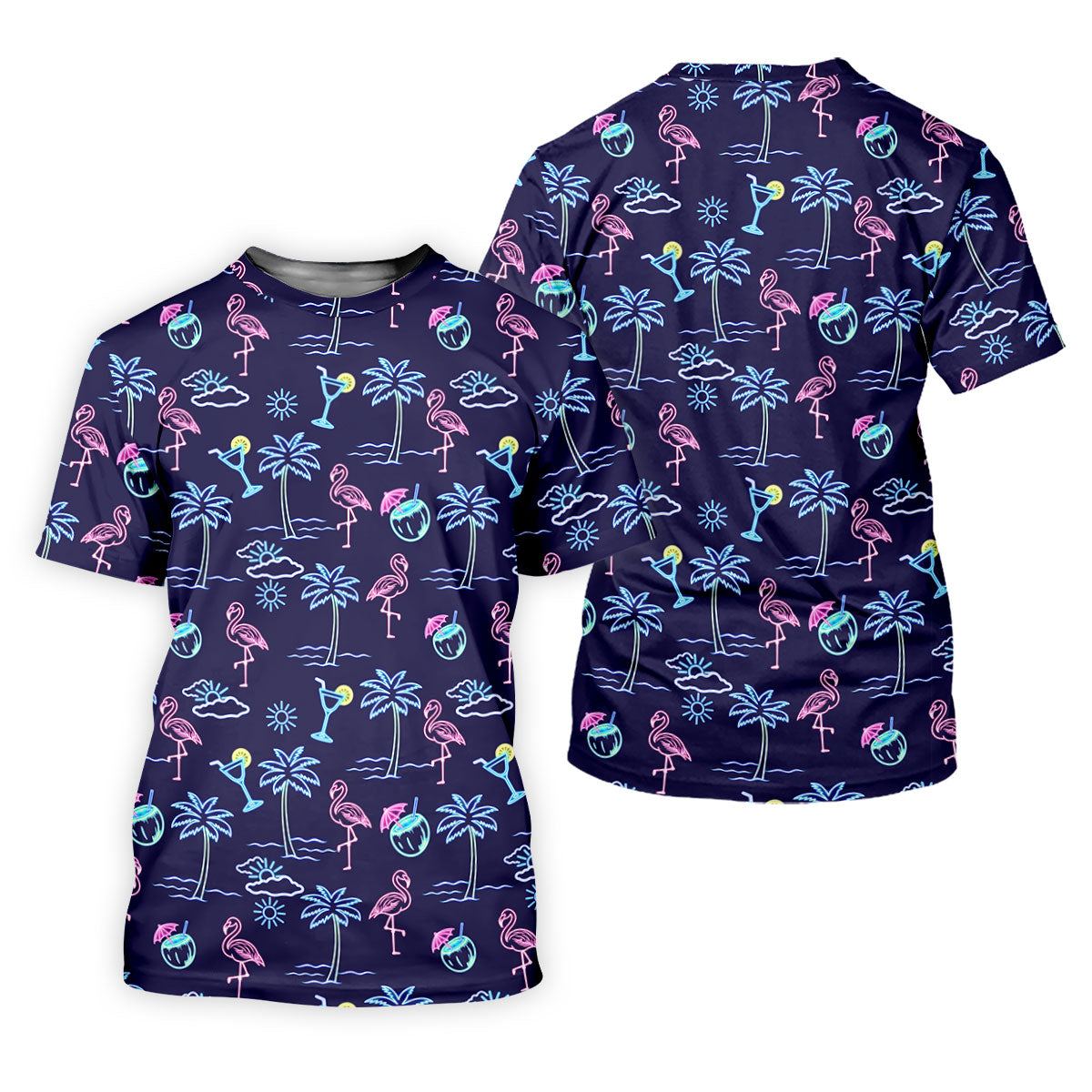 Neon Line Tropical Flamingo Hawaiian Golf Shirt, Golf Shirt For Women, Golfing Apparel