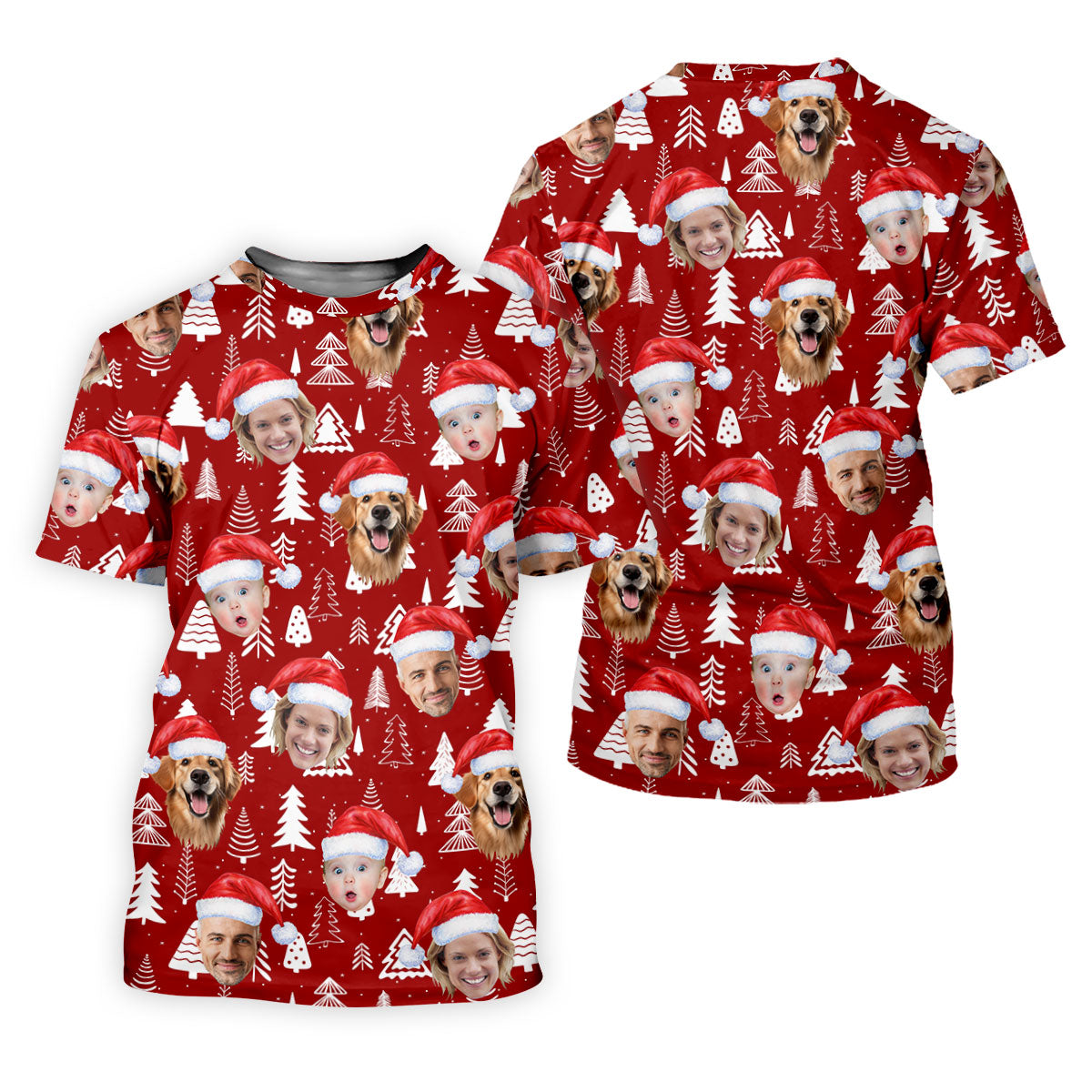Custom Face Snow Pine Tree Red Golf Shirt, Christmas Golf Shirt, Women's Golf Tops, Golf Gift For Ladies
