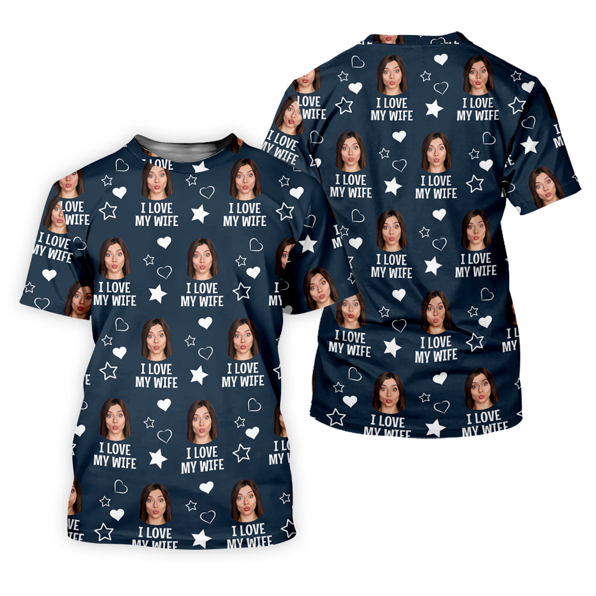 I Love My Husband Custom Face Navy Golf Shirt, Fun Women's Golf Shirts, Valentines Golf Gift, Ladies Golf Shirts