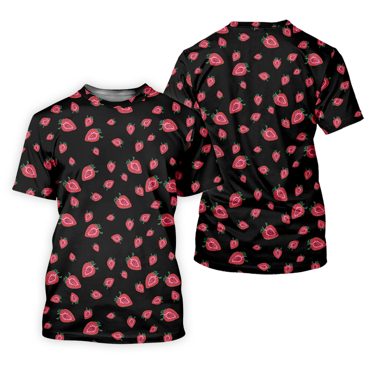Strawberry Slice Black Golf Shirt, Men's Golf Shirt, Hawaiian Golf Shirt, Golf Shirts For Men