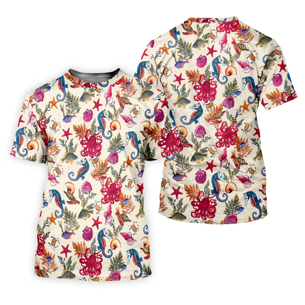 Marine Life Coral Reef Pattern Design Hawaiian Golf Shirt, Golf Shirts For Men, Polo Shirts For Men