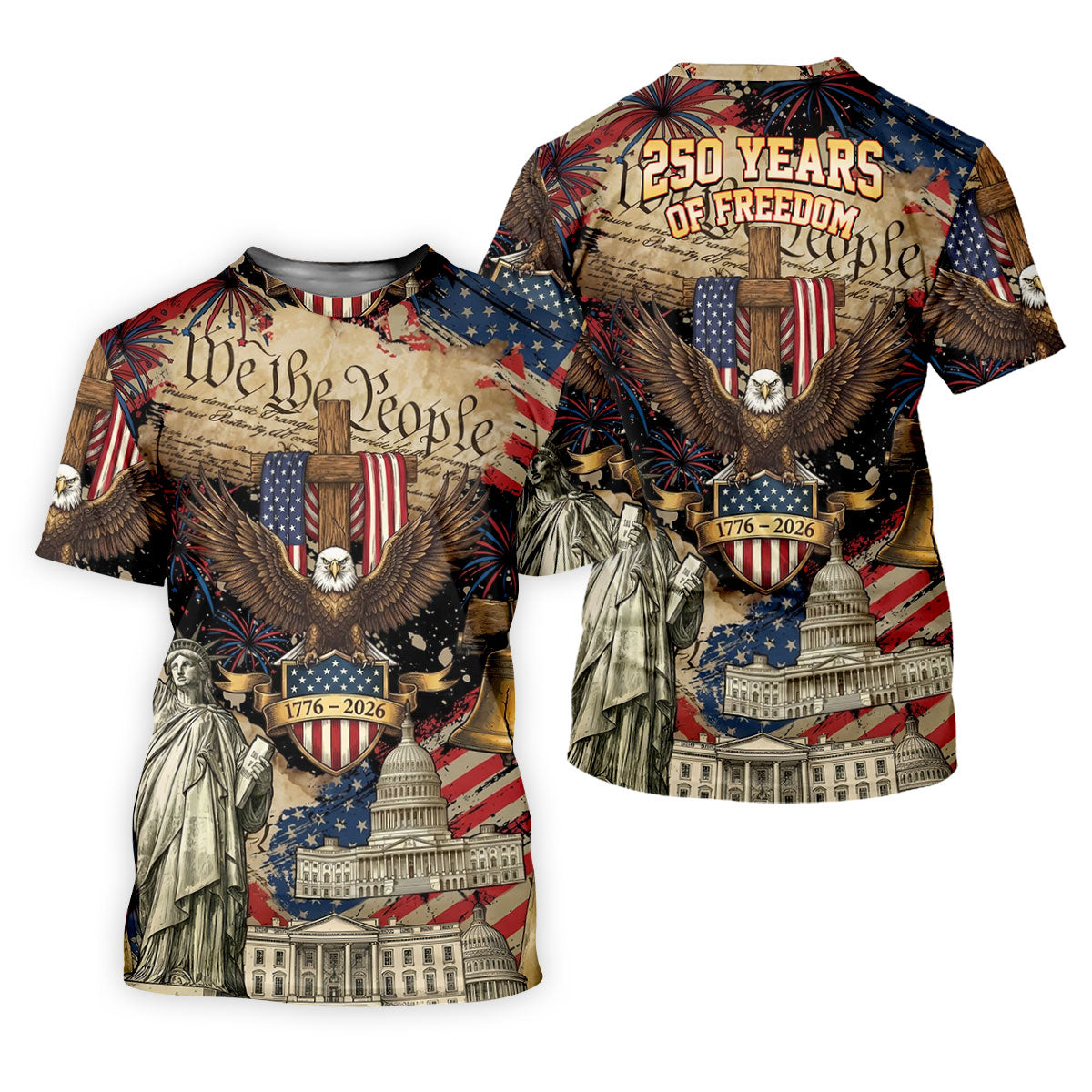Patriotic Eagle Statue Of Liberty We The People 250 Years Ladies Golf Tops, 4th Of July Golf Shirt For Women