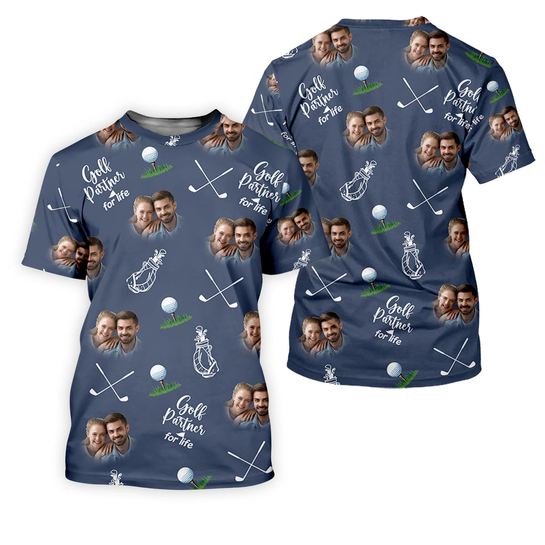 Golf Partner For Life Custom Photo Navy Golf Shirt, Valentines Golf Gift, Women Golf Top, Ladies Golf Polos