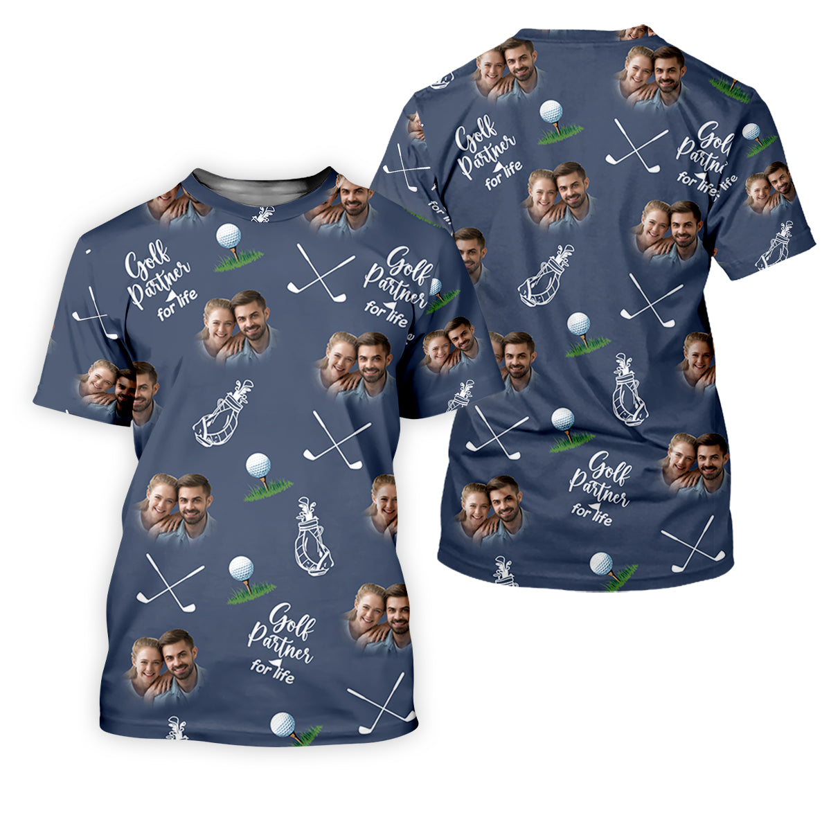 Golf Partner For Life Custom Photo Navy Golf Shirt, Valentines Golf Gift, Women Golf Top, Ladies Golf Polos