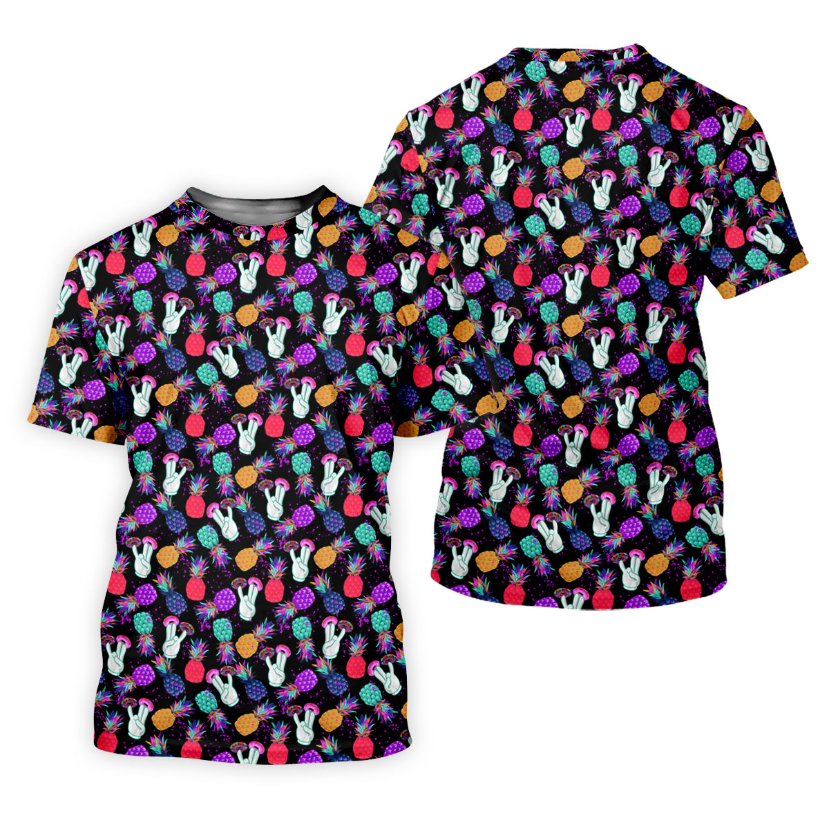 Hawaiian Pineapples Donut Finger Turquoise Orange Purple Fun Women's Golf Shirts, Women's Golf Tops