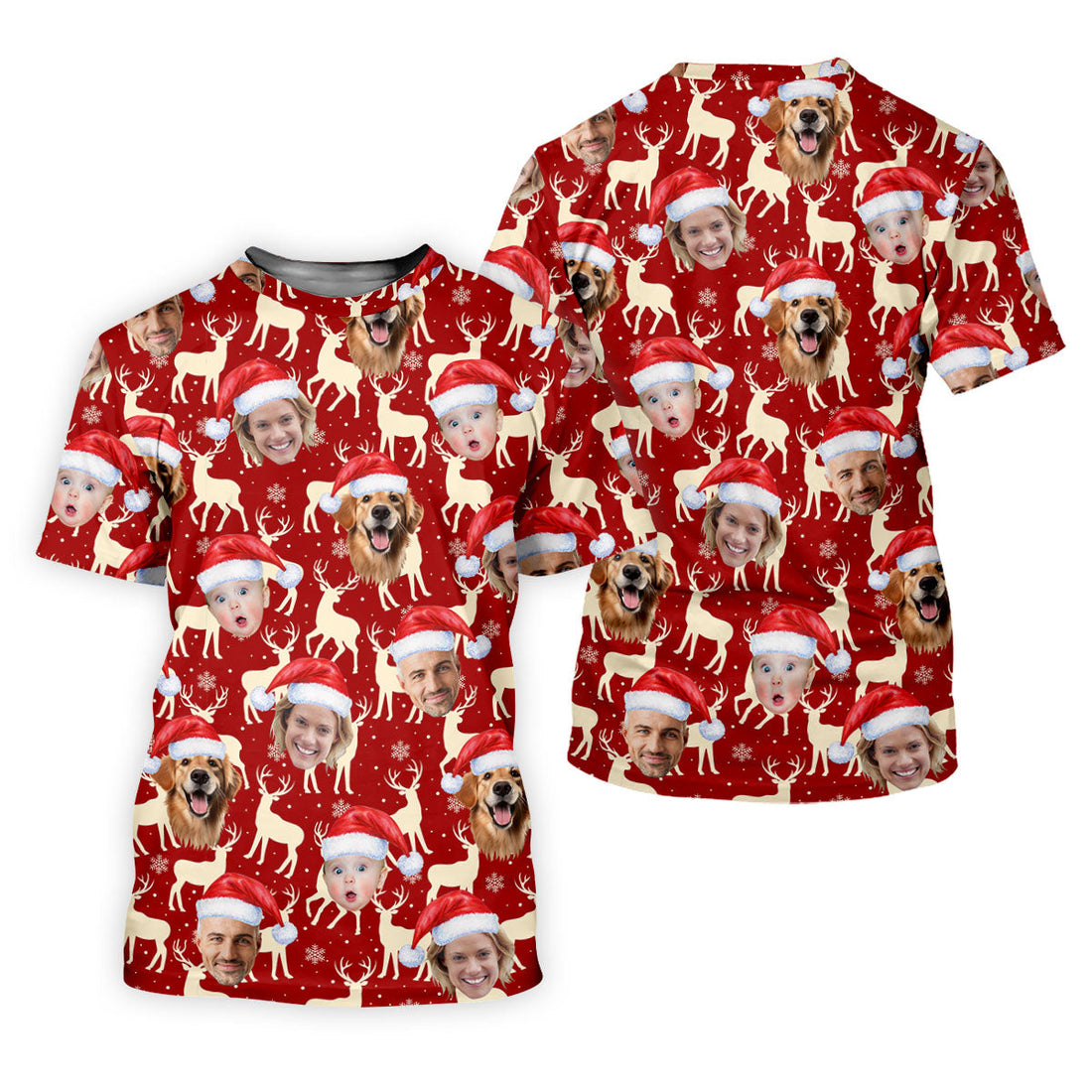 Custom Face Reindeer Pattern Beige And Red Christmas Golf Shirt, Ladies Golf Shirts, Golf Gifts For Women