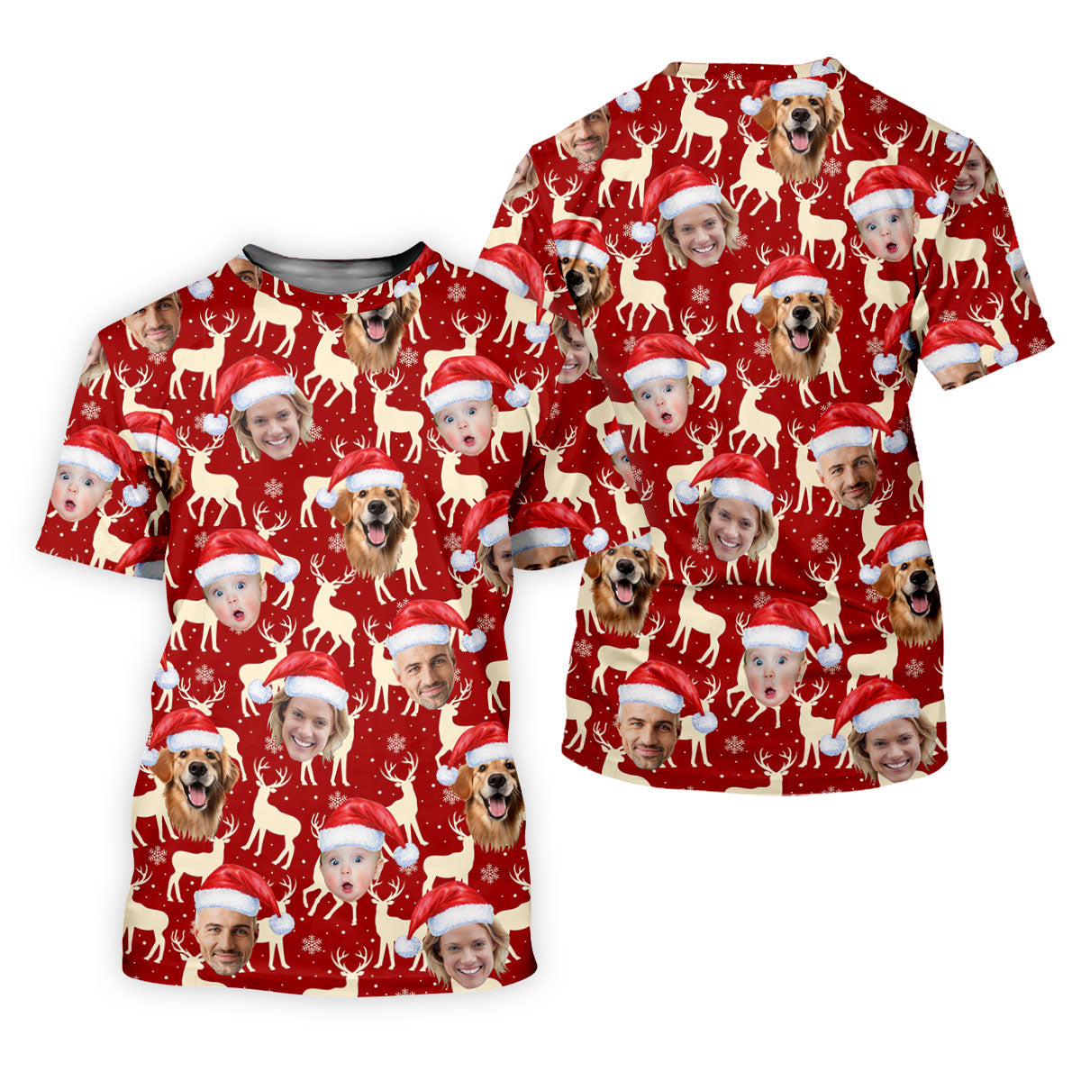 Custom Face Reindeer Pattern Beige And Red Christmas Golf Shirt, Ladies Golf Shirts, Golf Gifts For Women