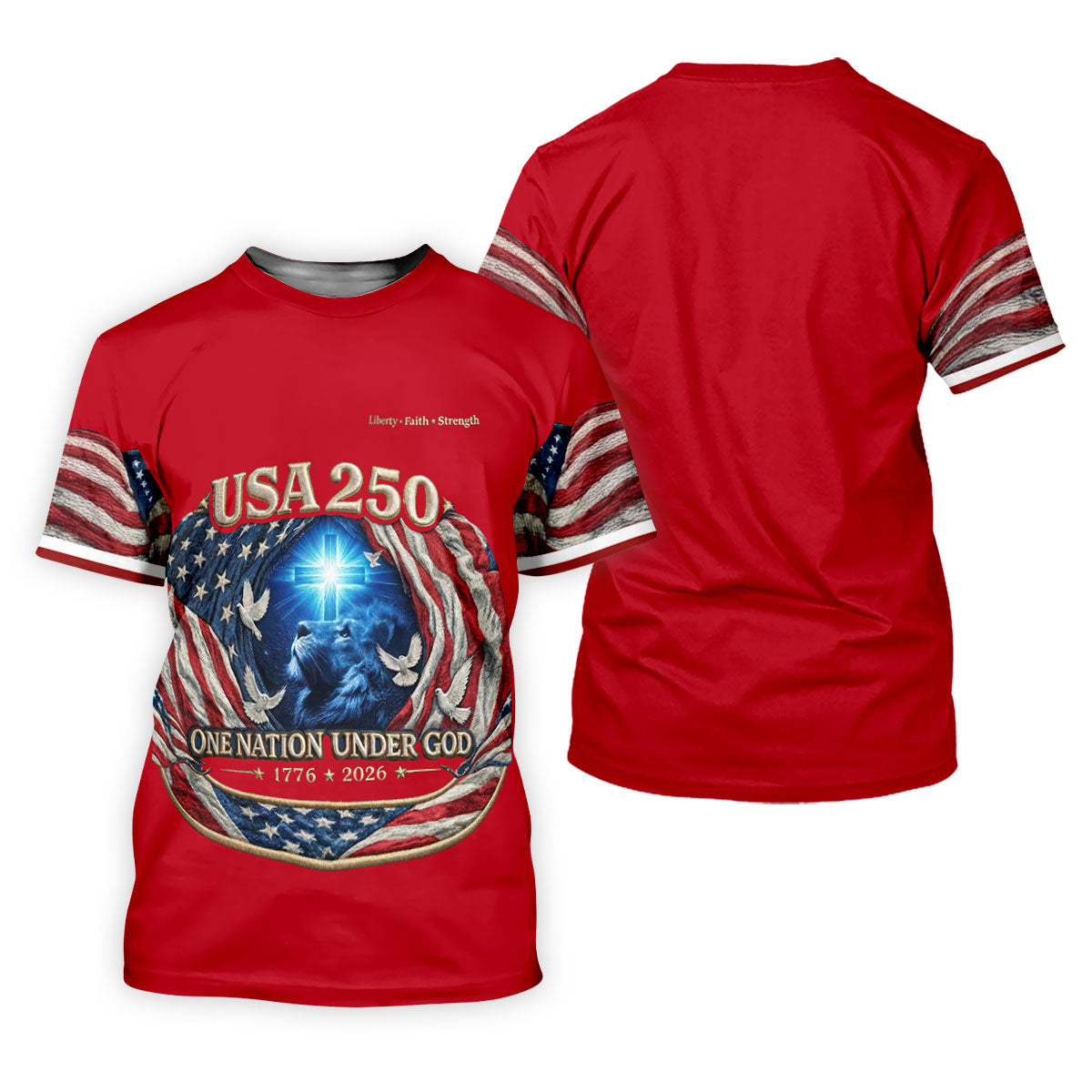 One Nation Under God Faith Cross USA 250 Red Golf Shirt, 4th Of July Golf Shirt For Women