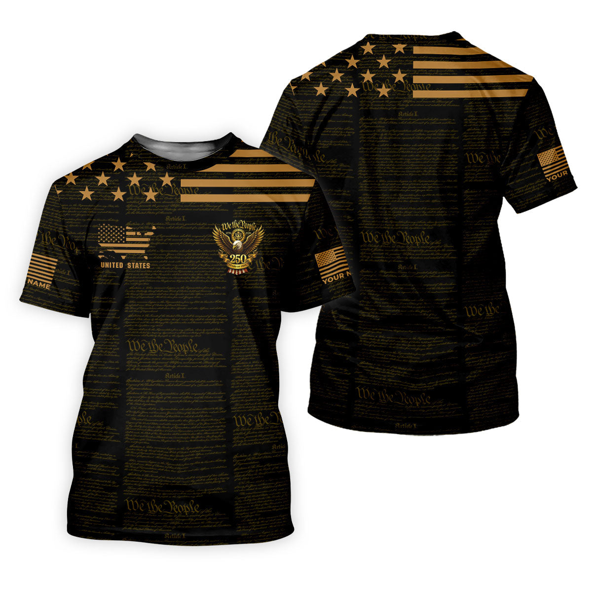 We The People Black And Gold Patriotic 4th Of July Golf Shirt, 250 Years Of Free Golf Shirts For Men