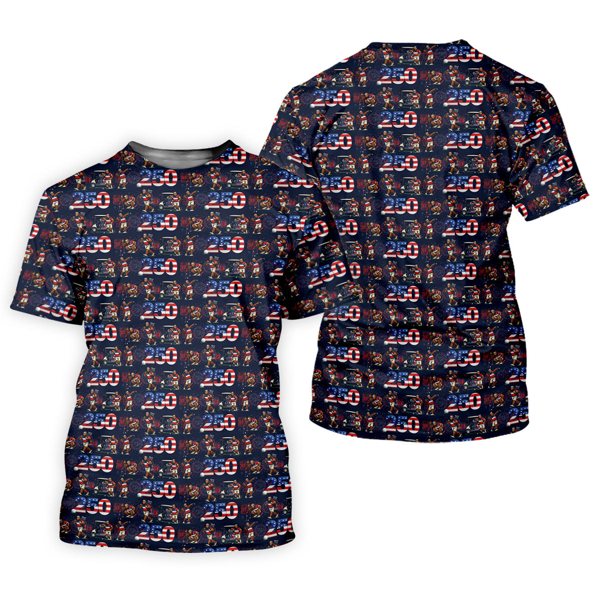 Funny Bigfoot Golf Pose Patriotic 4th Of July Black Golf Shirt, 250 Years Golf Shirt For Women