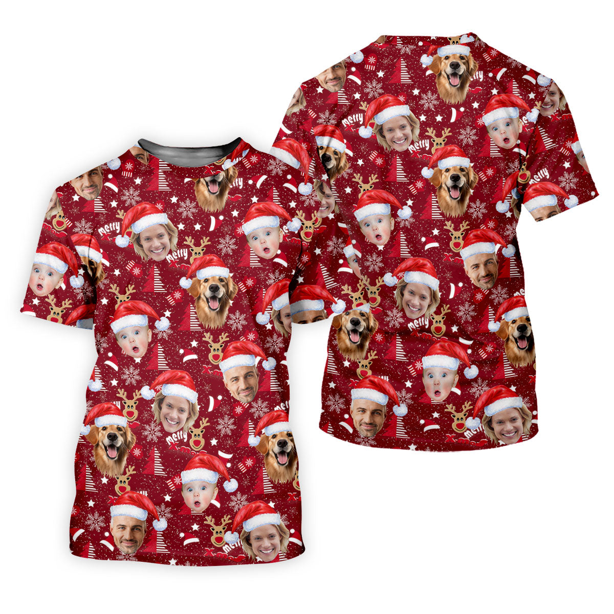 Custom Face Red Nose Reindeer Merry Xmas Red Golf Shirt, Christmas Golf Shirt, Women's Golf Tops