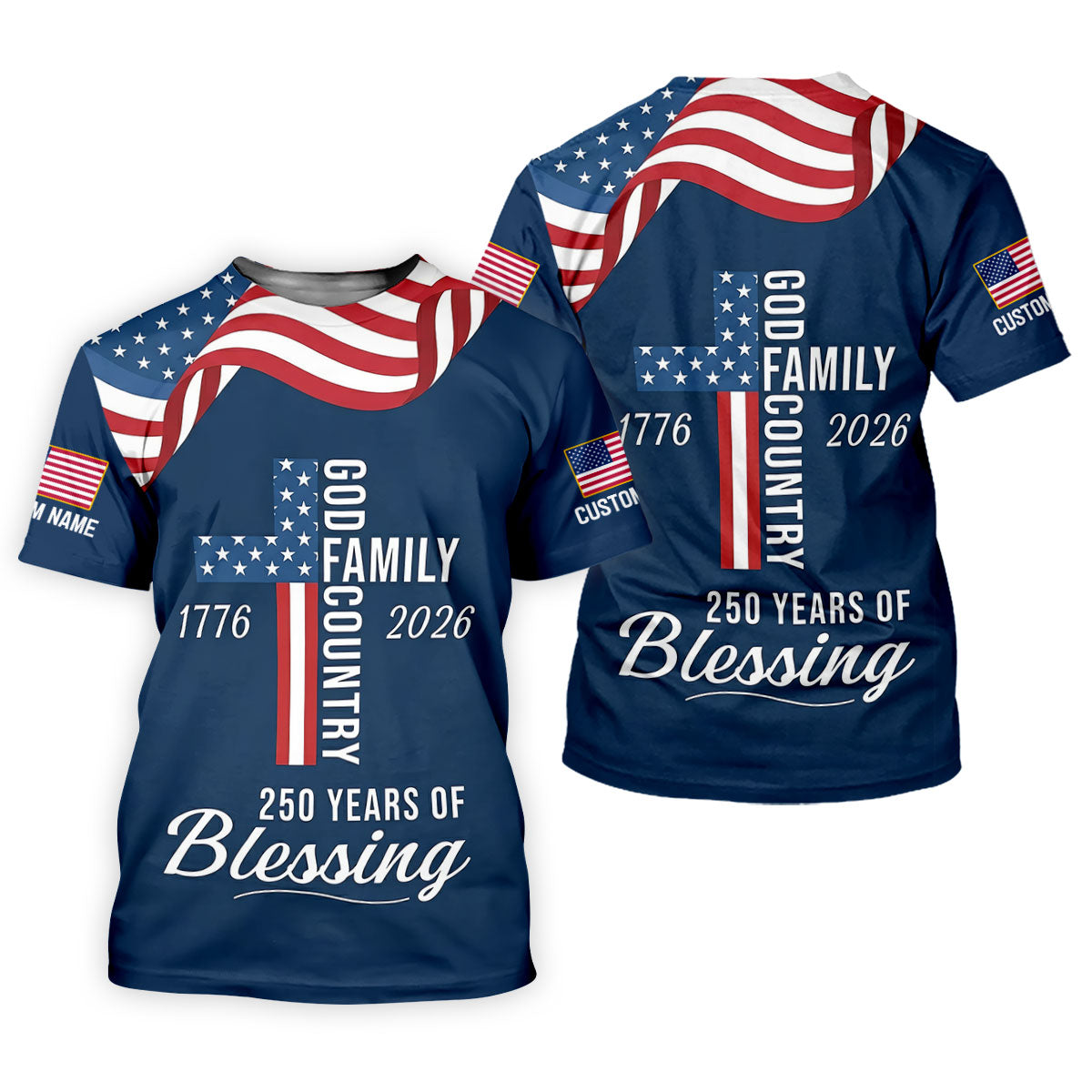 God Family Country Faith Cross 250 Years Of Blessing US Flag Golf Shirt, Golf Shirts For Men