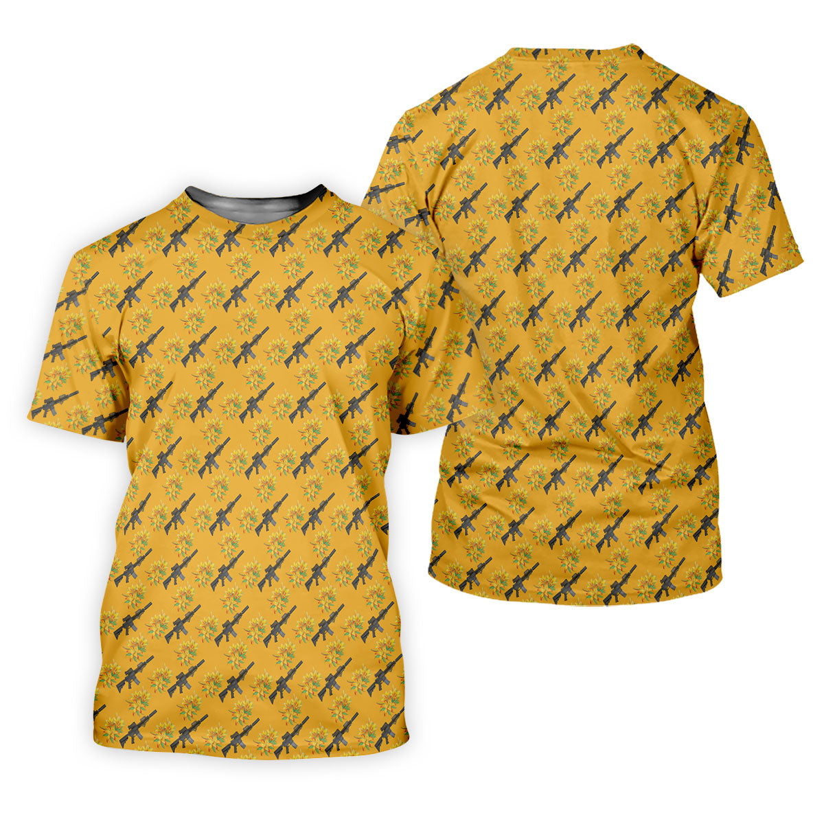 Gun And Flower Yellow Lily Flower Seamless Pattern Yellow Golf Shirt, Women's Golf Tops, Ladies Golf Shirt