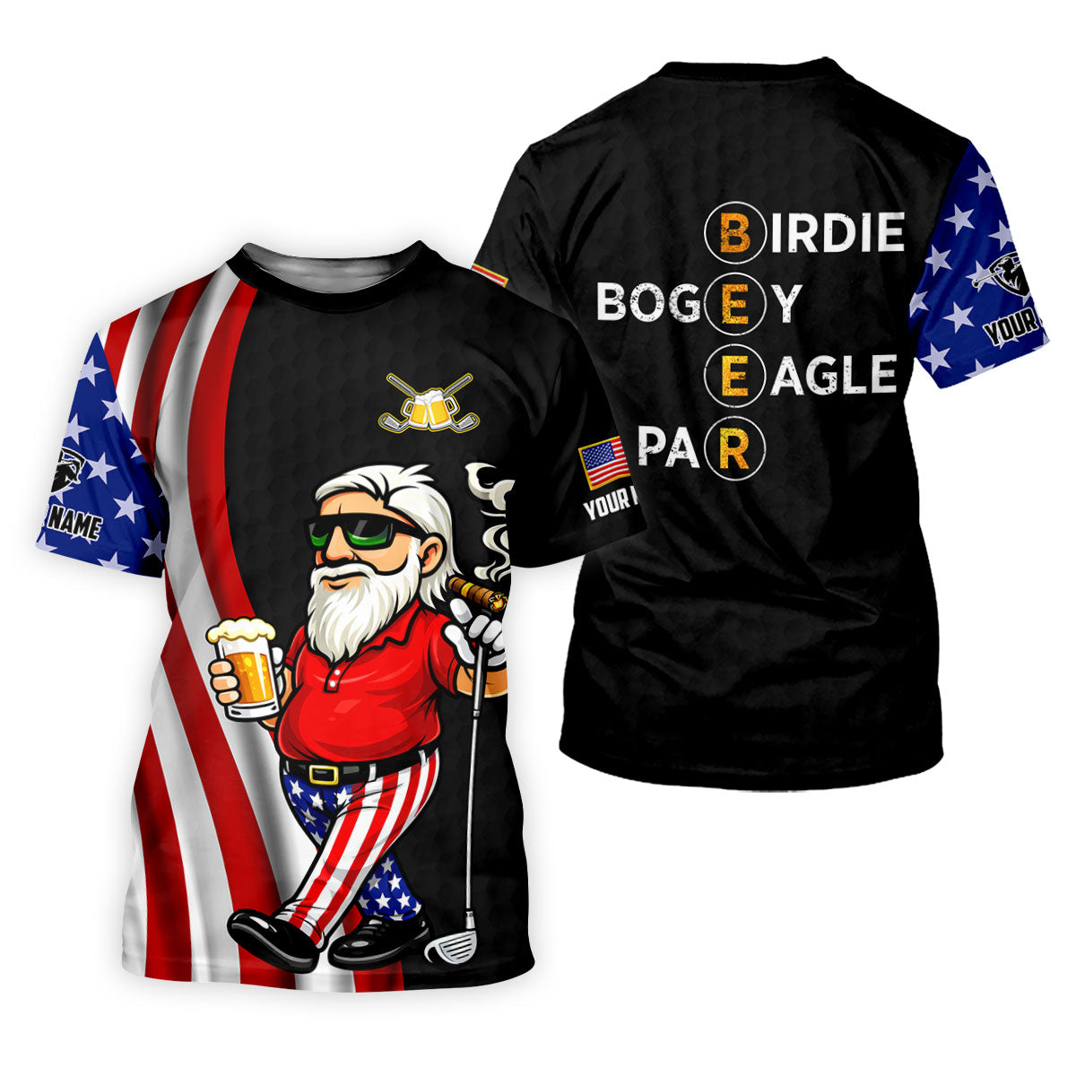 Patriotic Man Golf And Beer Funny 4th Of July Black Golf Shirt, 250 Years Of America Women's Golf Tops