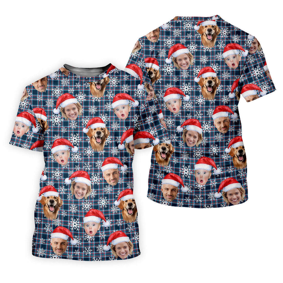 Custom Face Red And Blue Plaid Snowflakes Print Christmas Golf Shirt, Ladies Golf Tops, Golf Gifts For Women