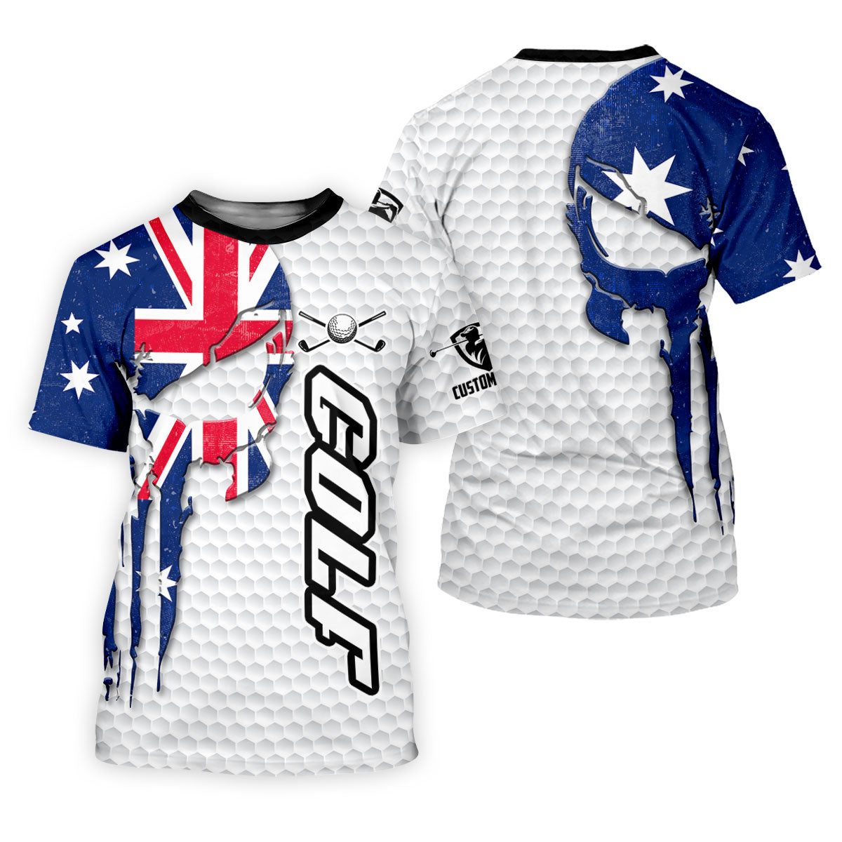 Cool Skull Golf Ball Pattern Australia Flag Print White Golf Shirt, Golf Shirt For Women