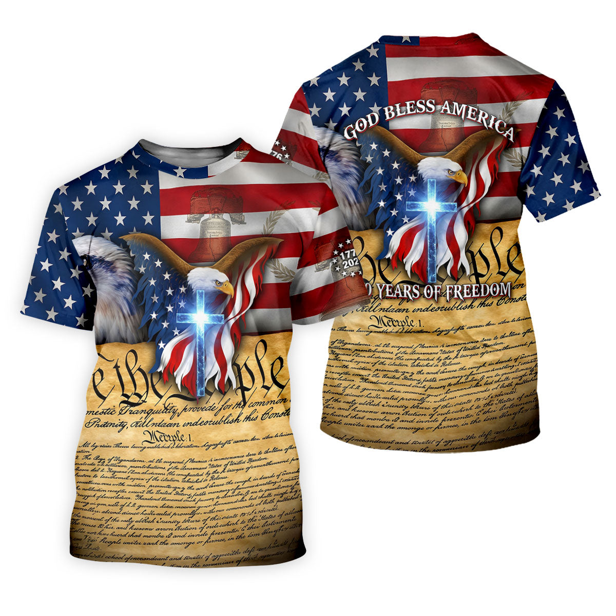 God Bless America 250 Years Of Freedom Faith Cross Patriotic Golf Shirt, 4th Of July Golf Shirts For Men