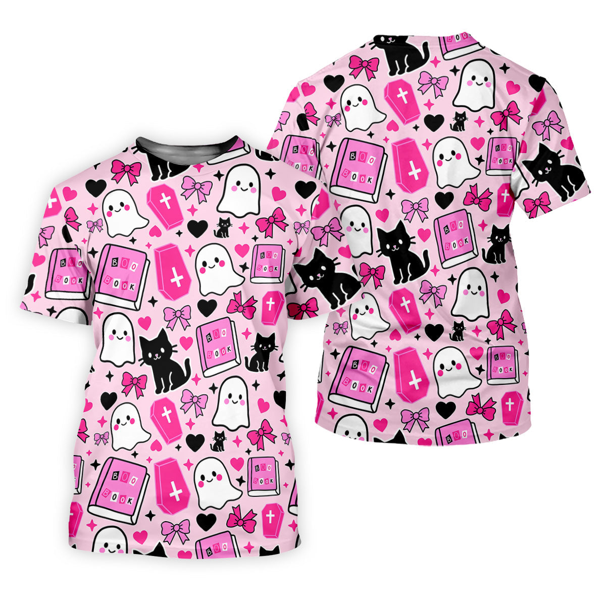 Halloween Boo And Cat Coquette Pink Women Golf Top, Cute Golf Outfit, Ladies Golf Shirts