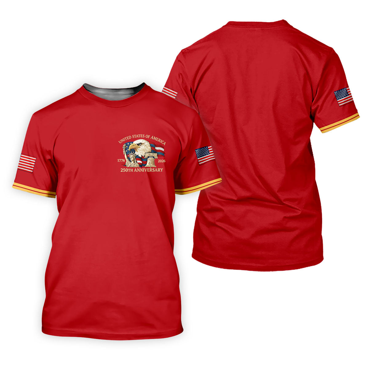 Bald Eagle American Flag 250 Years Red Golf Shirt, Patriotic 4th Of July Golf Shirts For Men