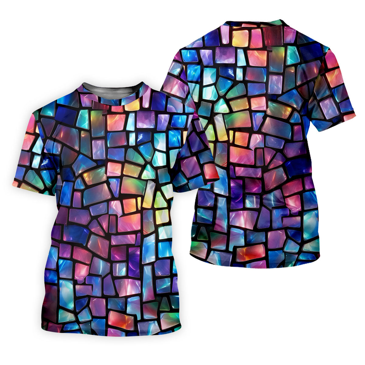 Colorful Stained Glass Mosaic Pattern Golf Shirt, Men's Golf Shirt, Golf Polo Shirts For Men, Mens Golf Apparel