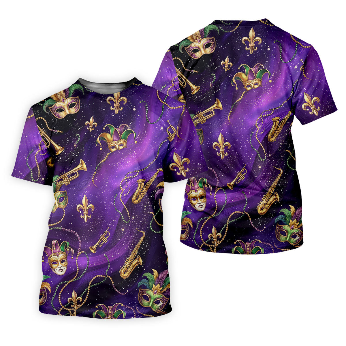 Golden Fleur De Lis Trumpet And Saxophone Mardi Gras Masquerade Mask Purple Golf Shirt, Women's Golf Tops