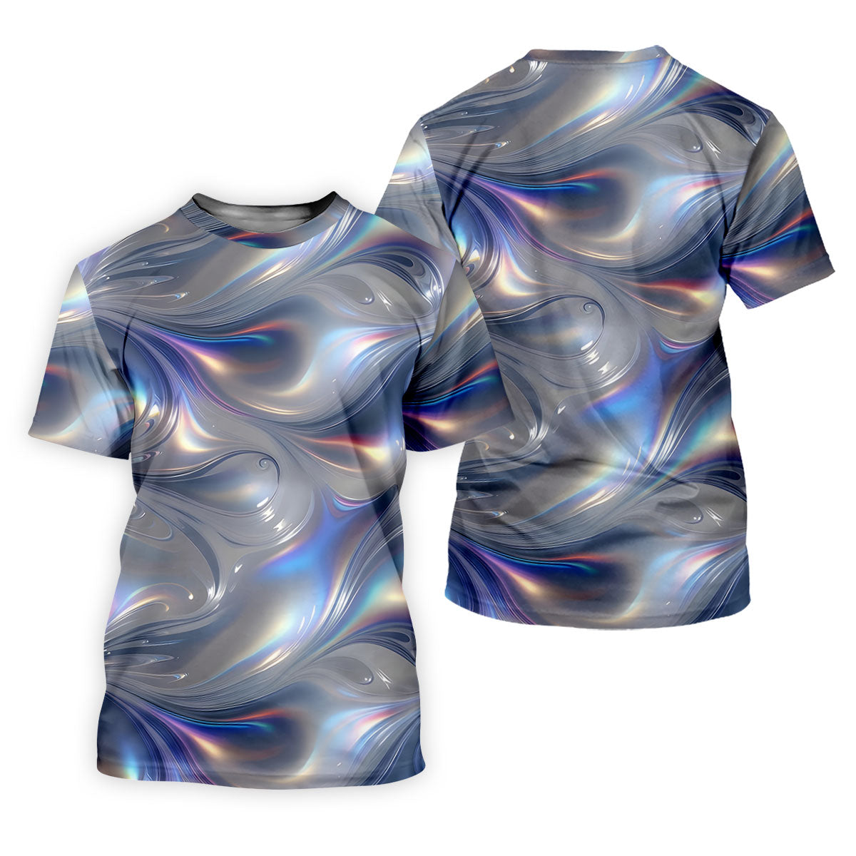 Silver Marble Golf Shirt, Futuristic Holographic Wave Pattern, Golf Shirt For Women