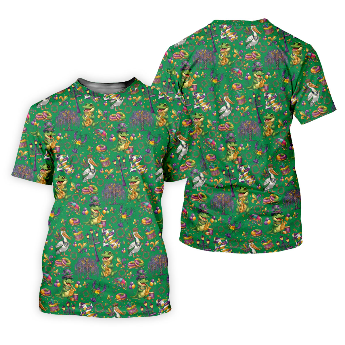 Mardi Gras Fleur De Lis Animal Band Green Golf Shirt, Women's Golf Shirts, Ladies Golf Polos