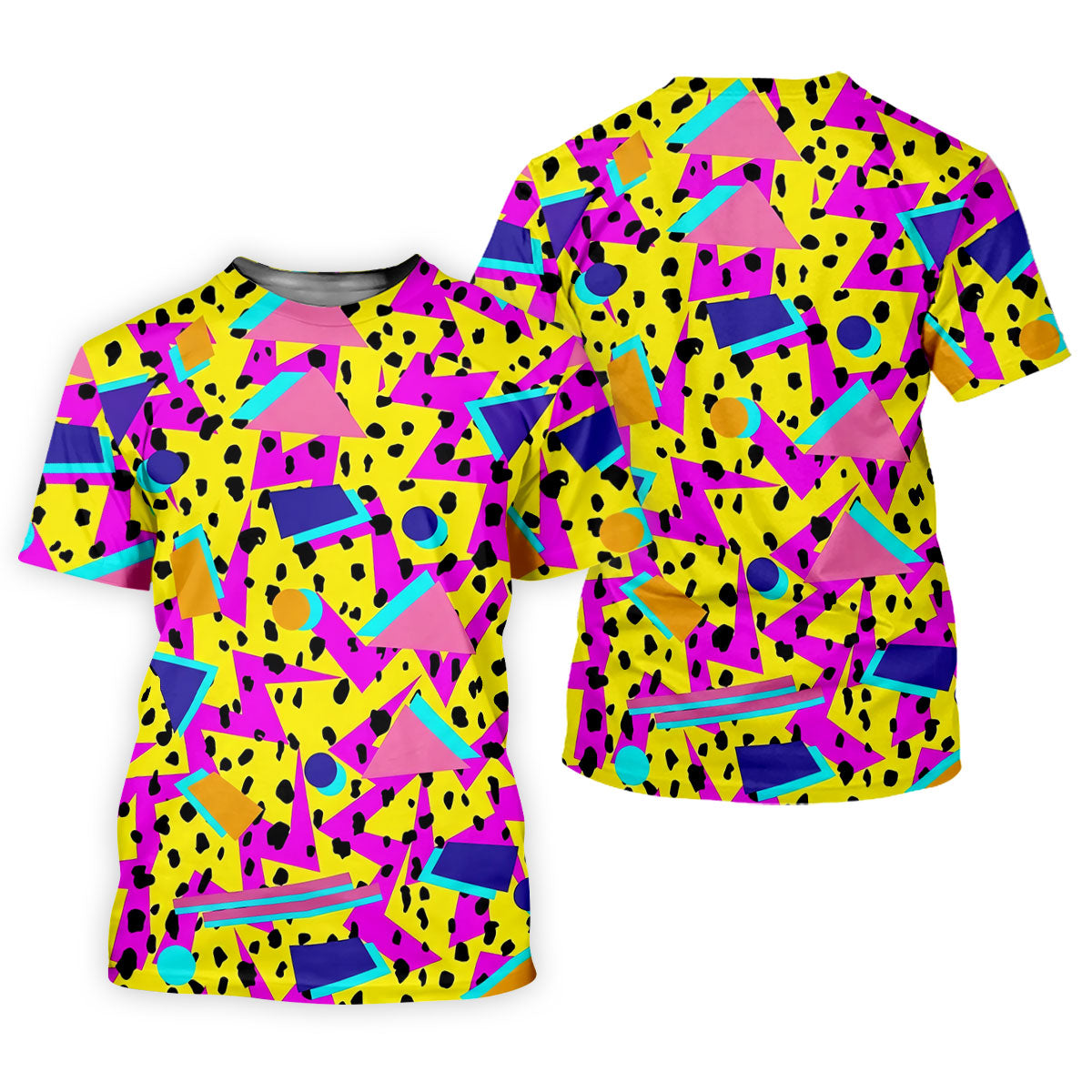 Retro Neon Geometric Shapes Yellow Golf Shirt, Ladies Golf Tops, Golf Polo For Women, Women’s Golf Apparel