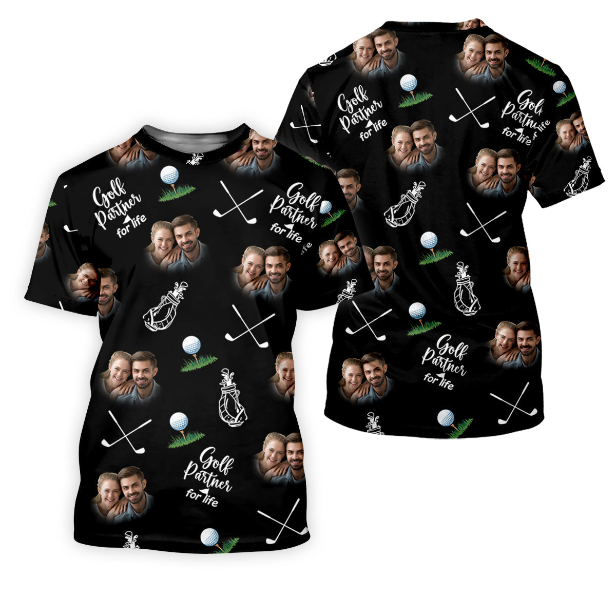 Golf Partner For Life Custom Photo Black Women Golf Top, Valentines Golf Gift, Ladies Golf Polos