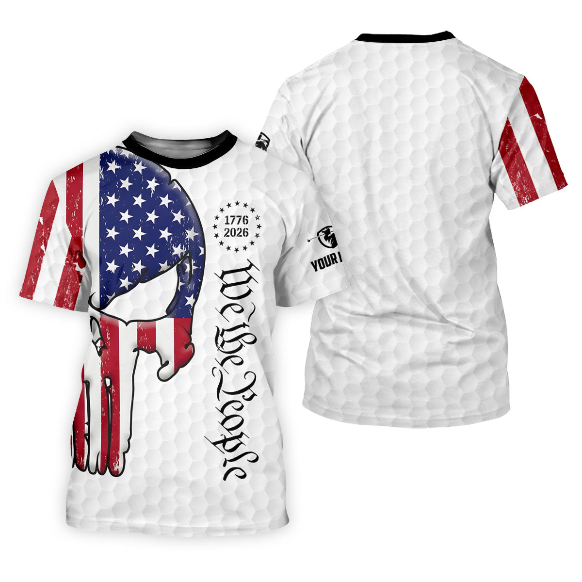 We The People 250 Celebration US Flag Pattern Skull Golf Shirt, Patriotic 4th Of July Golf Shirt For Women