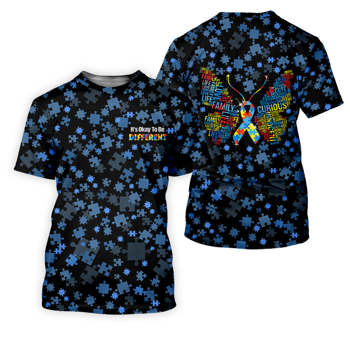It's Okay To Be Different Autism Awareness Black And Blue Puzzle Pattern Ladies Golf Shirts, Golf Shirt For Women