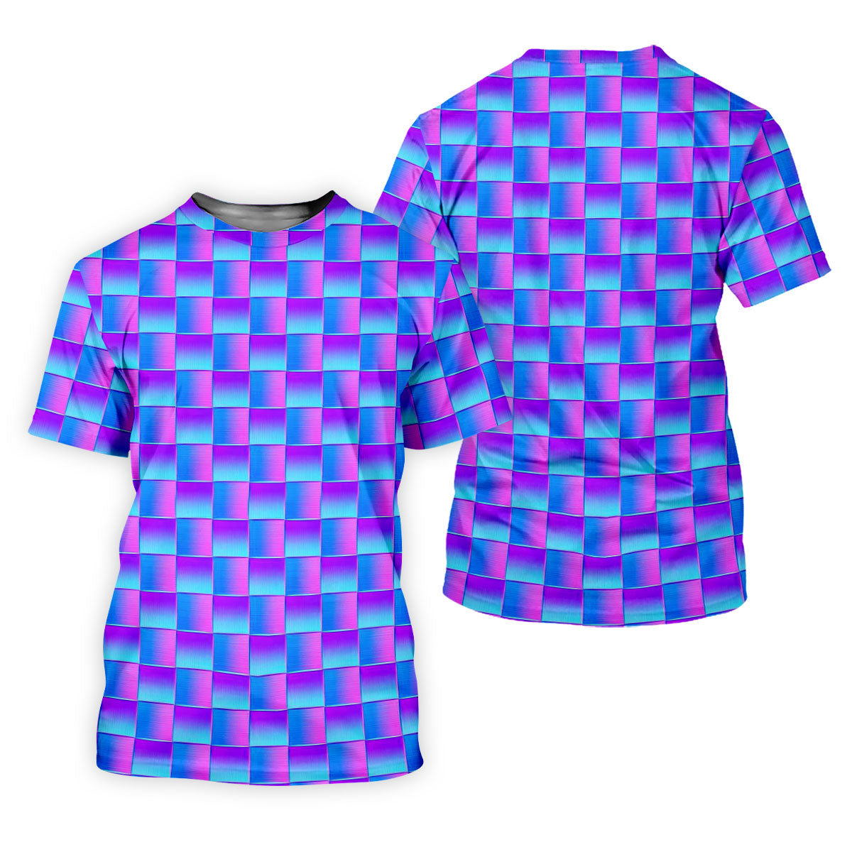 Purple Blue Gradient Checkered Pattern Golf Shirt, Ladies Golf Shirts, Women’s Golf Apparel, Printed Golf Shirt